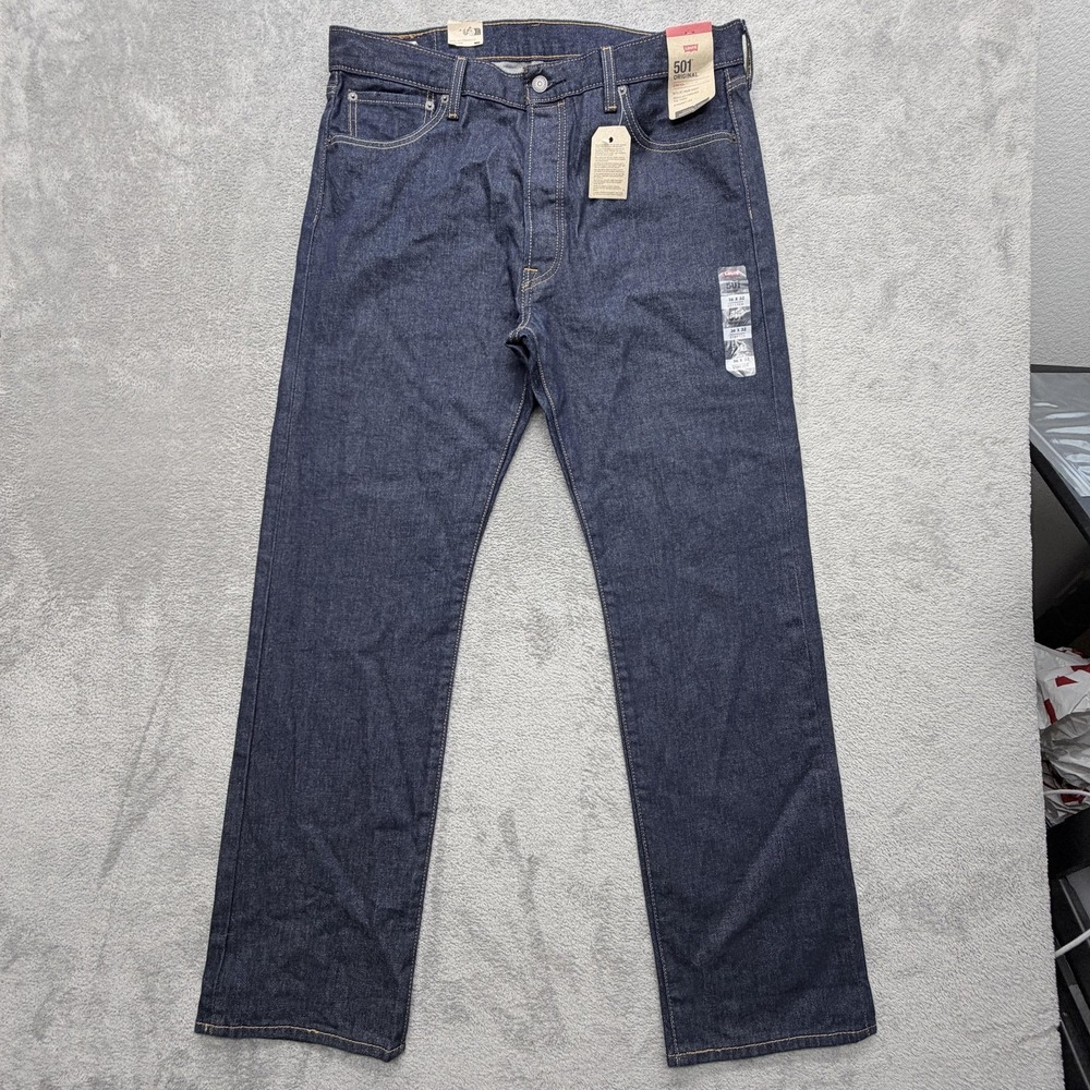 Levis‎ 501 Jeans Mens 36x32 Blue Straight Dark Wash Classic Fit Button Fly